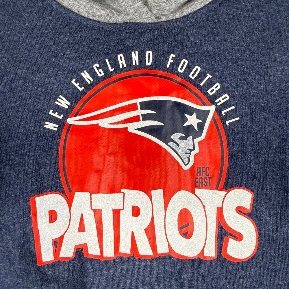 NFL Team Apparel Patriots Hoodie Girls Size M 5/6 Navy Grey New England Football - Picture 9 of 11
